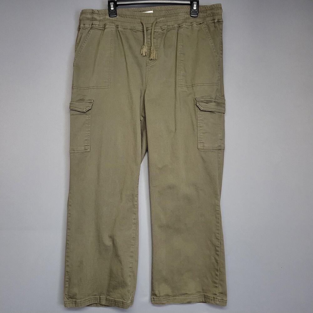 Sandpiper Pants Womens 22W Green Cargo Elastic‎ Waist Drawstring Cotton Utility